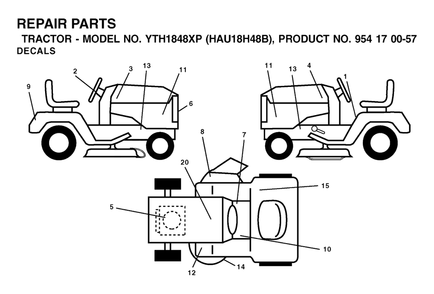 Decals Diagram and Parts List for YTH1848XP (954170057-B)(2003-01) Husqvarna Lawn Tractor