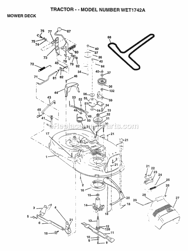 Mower Deck Diagram and Parts List for WET1742A 1997 Husqvarna Lawn Tractor