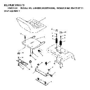 Seat Diagram and Parts List for GTH200 (HC20VH50A, 954002771)(1996-04) Husqvarna Lawn Tractor