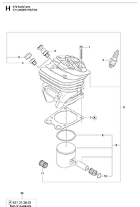 Cylinder Piston Diagram and Parts List for 570 2013-03 Husqvarna Chainsaw