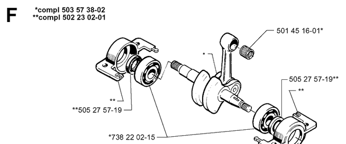 Crankshaft Diagram and Parts List for 245R 19984000001-20023100000 Husqvarna Brush Cutter