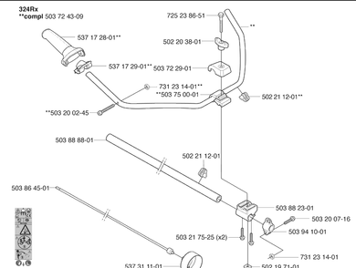 Handlebar Diagram and Parts List for 324RX 2009-06 Husqvarna Brush Cutter