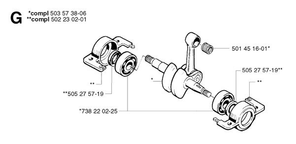 Crankshaft Diagram and Parts List for 245RX 20023100001 & Above Husqvarna Trimmer