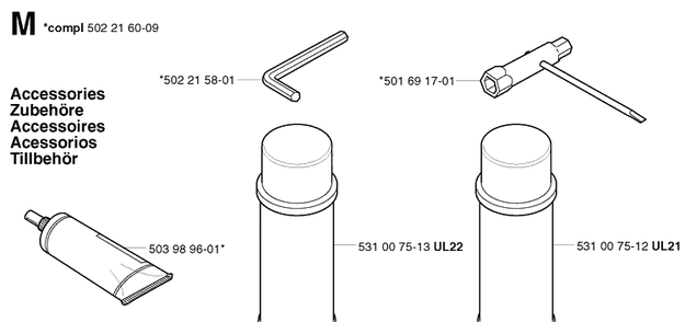 Accessories Diagram and Parts List for 225H75 20022200001-Current Husqvarna Hedge Trimmer