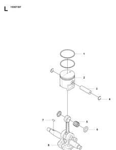 Piston And Crankshaft Diagram and Parts List for 150BF 20071800001-20084000000 Husqvarna Leaf Blower / Vacuum