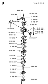 Carburetor Details Diagram and Parts List for 120R  Husqvarna Brush Cutter