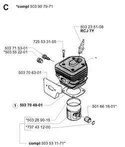 Cylinder Piston Diagram and Parts List for 262XP 19992300001-Current Husqvarna Chainsaw