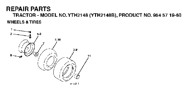 Wheels And Tires Diagram and Parts List for YTH2148B (954571960)(2004-03) Husqvarna Lawn Tractor