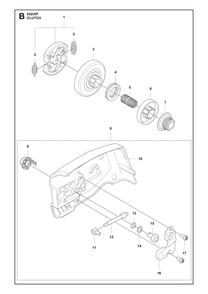 Clutch Diagram and Parts List for 542IXP  Husqvarna Chainsaw