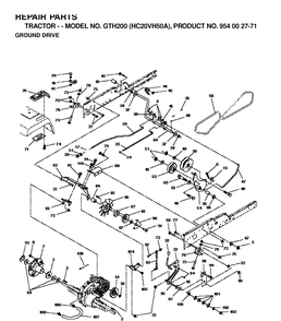 Drive Diagram and Parts List for GTH200 (HC20VH50A)(1996-04) Husqvarna Lawn Tractor