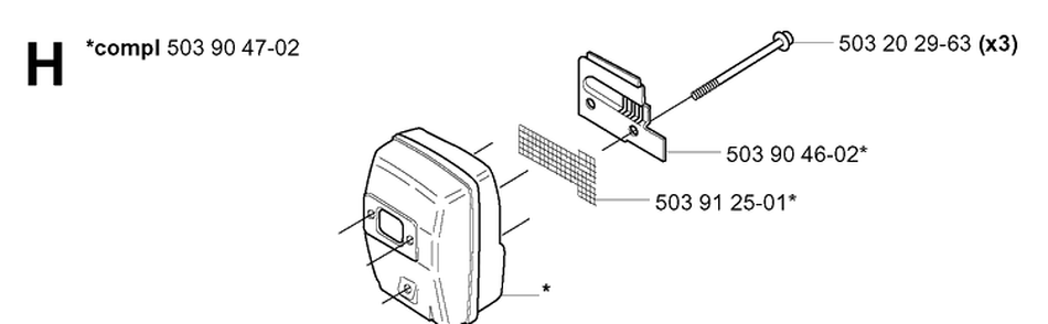 Muffler Diagram and Parts List for 232L 20060100001-20070100000 Husqvarna Edger