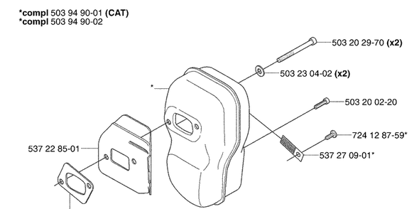 Muffler Diagram and Parts List for 345RX 2003-05 Husqvarna Brush Cutter