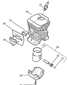 Cylinder Piston Diagram and Parts List for 141 20030100001-20040100000 Husqvarna Chainsaw
