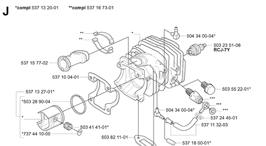 Cylinder Piston Diagram and Parts List for 339XP 20040100001-20051000000 Husqvarna Chainsaw