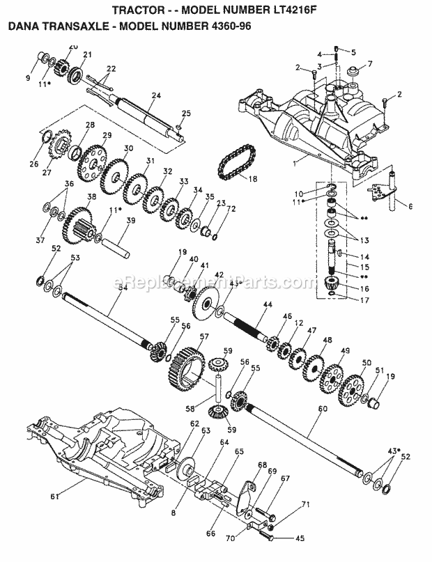 Dana Transaxle Diagram and Parts List for WE185H42C 1997 Husqvarna Lawn Tractor