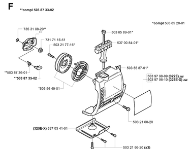 Starter Diagram and Parts List for 322E 20010100001-Current Husqvarna Edger