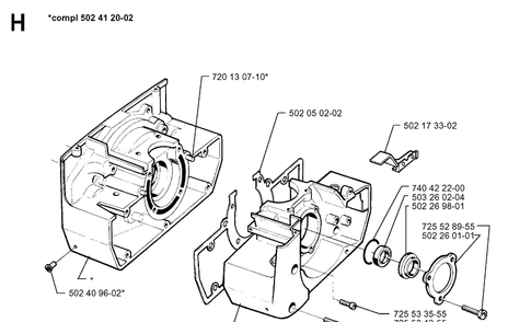 Crankcase Diagram and Parts List for 250PS 19960500001-19984000000 Husqvarna Pole Saw