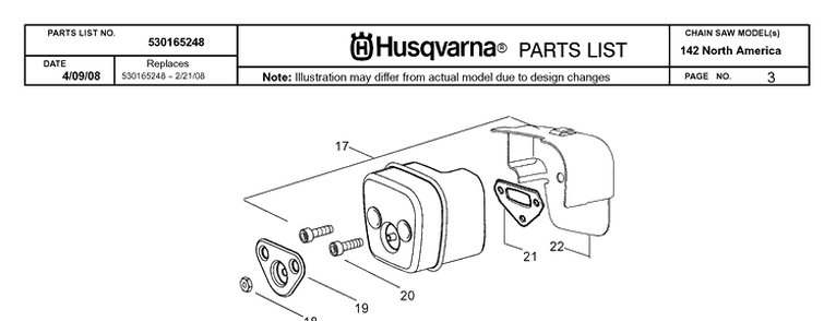 Muffler Diagram and Parts List for 142 20050100001-20064900000 Husqvarna Chainsaw