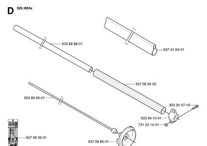 Shaft Diagram and Parts List for HA110 20054000001-Current Husqvarna Hedge Trimmer