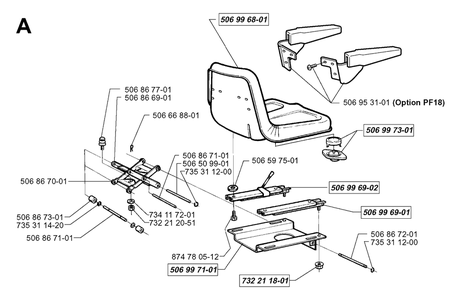 Seat Diagram and Parts List for PF18 2000-03 Husqvarna Lawn Tractor