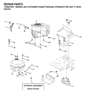 Engine And Cutting Equipment Diagram and Parts List for CTH180XP (HAUCT18H42A)(2003-01) Husqvarna Lawn Tractor