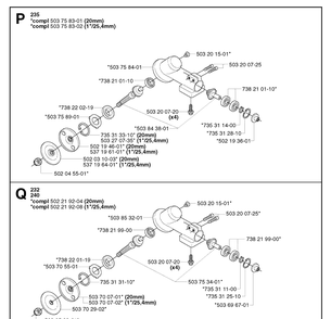 Bevel Gear Diagram and Parts List for 235R 20023500001-20060100000 Husqvarna Brush Cutter