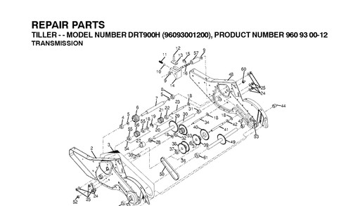 Transmission Diagram and Parts List for DRT900H (96093001201)(2010-10) Husqvarna Cultivator