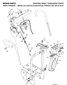 Control Panel And Discharge Chute Diagram and Parts List for 8527STE (HL8527STEA)(2004-03) Husqvarna Snow Blower