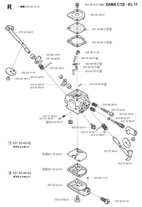 Carburetor Details Diagram and Parts List for 322R 20010500001 & Above Husqvarna Trimmer