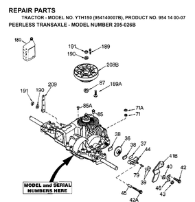 Transmission Diagram and Parts List for YTH150 (954140007B)(1997-01) Husqvarna Lawn Tractor