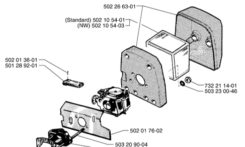 Filter/Carburetor Diagram and Parts List for 265RX 1999-03 Husqvarna Brush Cutter