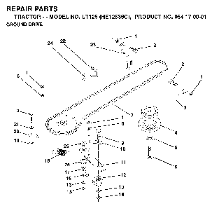 Drive Diagram and Parts List for LT125 (HE12536C, 954170001)(1996-01) Husqvarna Lawn Tractor