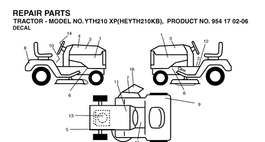Decals Diagram and Parts List for YTH210XP (HEYTH210KB)(2004-01) Husqvarna Lawn Tractor