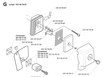 Air Filter Diagram and Parts List for 142R 19994000001-20001900000 Husqvarna Brush Cutter