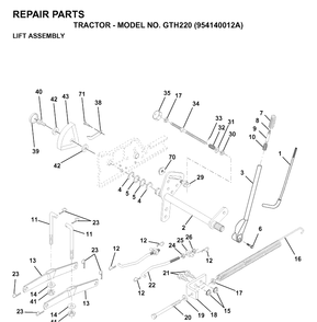 Mower Lift / Deck Lift Diagram and Parts List for GTH220 (954140012A)(1997-01) Husqvarna Lawn Tractor