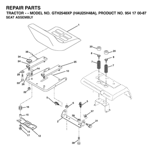 Seat 2 Diagram and Parts List for GTH2548XP (HAU25H48A)(2003-01) Husqvarna Lawn Tractor
