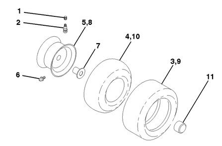 Wheels And Tires Diagram and Parts List for LT120 (954140047-A)(1998-01) Husqvarna Lawn Tractor