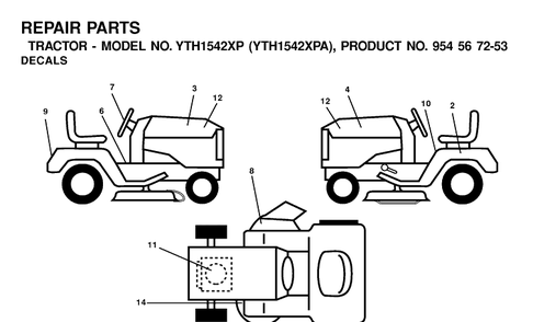 Decals Diagram and Parts List for YTH1542XP (954567253)(2001-01) Husqvarna Lawn Tractor