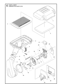 Carburetor And Air Filter 2 Diagram and Parts List for 570BFS 20111800001-Current Husqvarna Leaf Blower / Vacuum