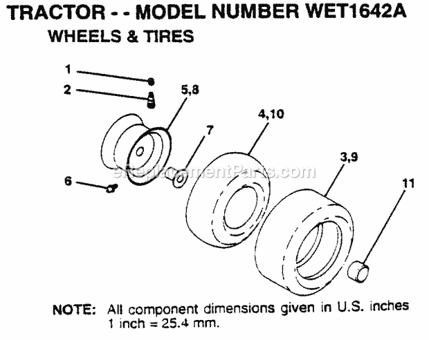 Wheels And Tires Diagram and Parts List for WET1642A 1995 Husqvarna Lawn Tractor