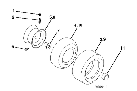 Wheels And Tires Diagram and Parts List for CTH150 (96061018103)(2008-09) Husqvarna Lawn Tractor
