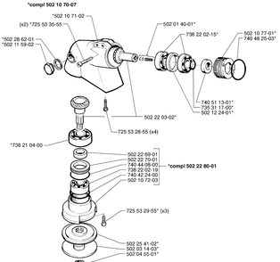 Gear Housing Diagram and Parts List for 265RX 1999-03 Husqvarna Brush Cutter