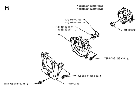 Crankcase Diagram and Parts List for 125RB 19931400001 & Above Husqvarna Trimmer