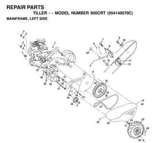 Mainframe, Left Side Diagram and Parts List for 600CRT (954140070C)(1999-09) Husqvarna Cultivator