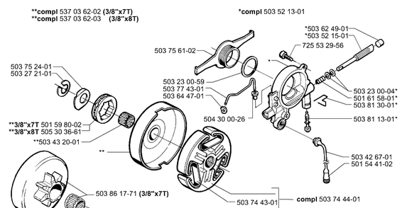 Clutch/Drum And Oil Pump Diagram and Parts List for 365EPA 2003-11 Husqvarna Chainsaw