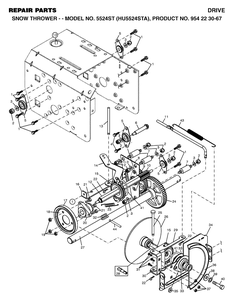 Drive Diagram and Parts List for 5524ST (HU5524STA)(2002-09) Husqvarna Snow Blower