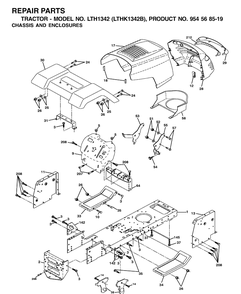 Chassis And Enclosures Diagram and Parts List for LTH1342-LTHK1342B 2002-02 Husqvarna Lawn Tractor