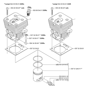 Piston / Cylinder Diagram and Parts List for 333RX 2005-06 Husqvarna Trimmer