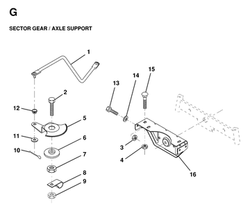 Sector Gear / Axle Support Diagram and Parts List for LT125 1998-02 Husqvarna Lawn Tractor