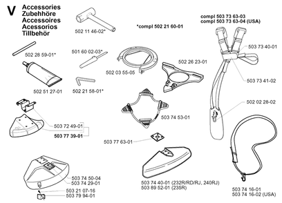 Accessories Diagram and Parts List for 232RD 20001400001 & Above Husqvarna Trimmer